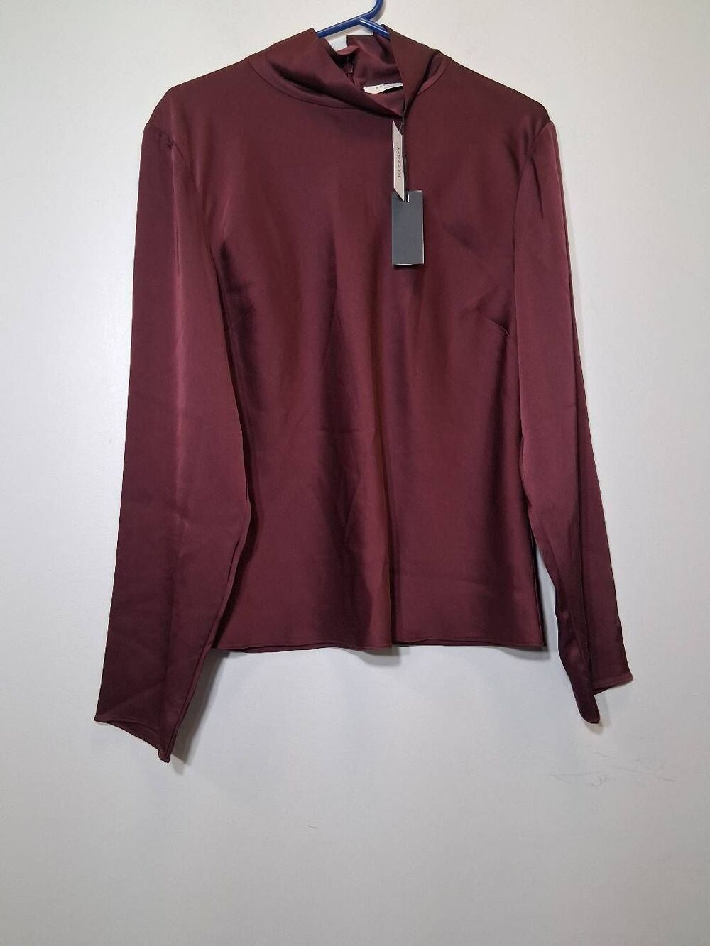 Babaton womens large top burgundy mockneck blouse classic minimalist